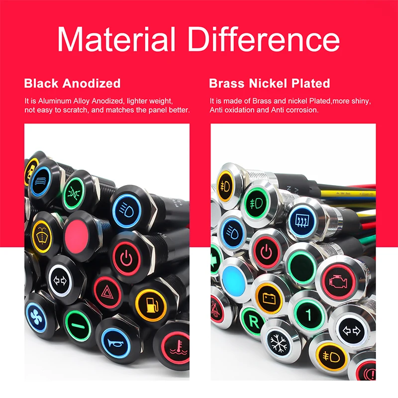 FILN Signal Lamp 12mm LOW Price Low Voltage 12v red Led Metal Indicator Light with symbol