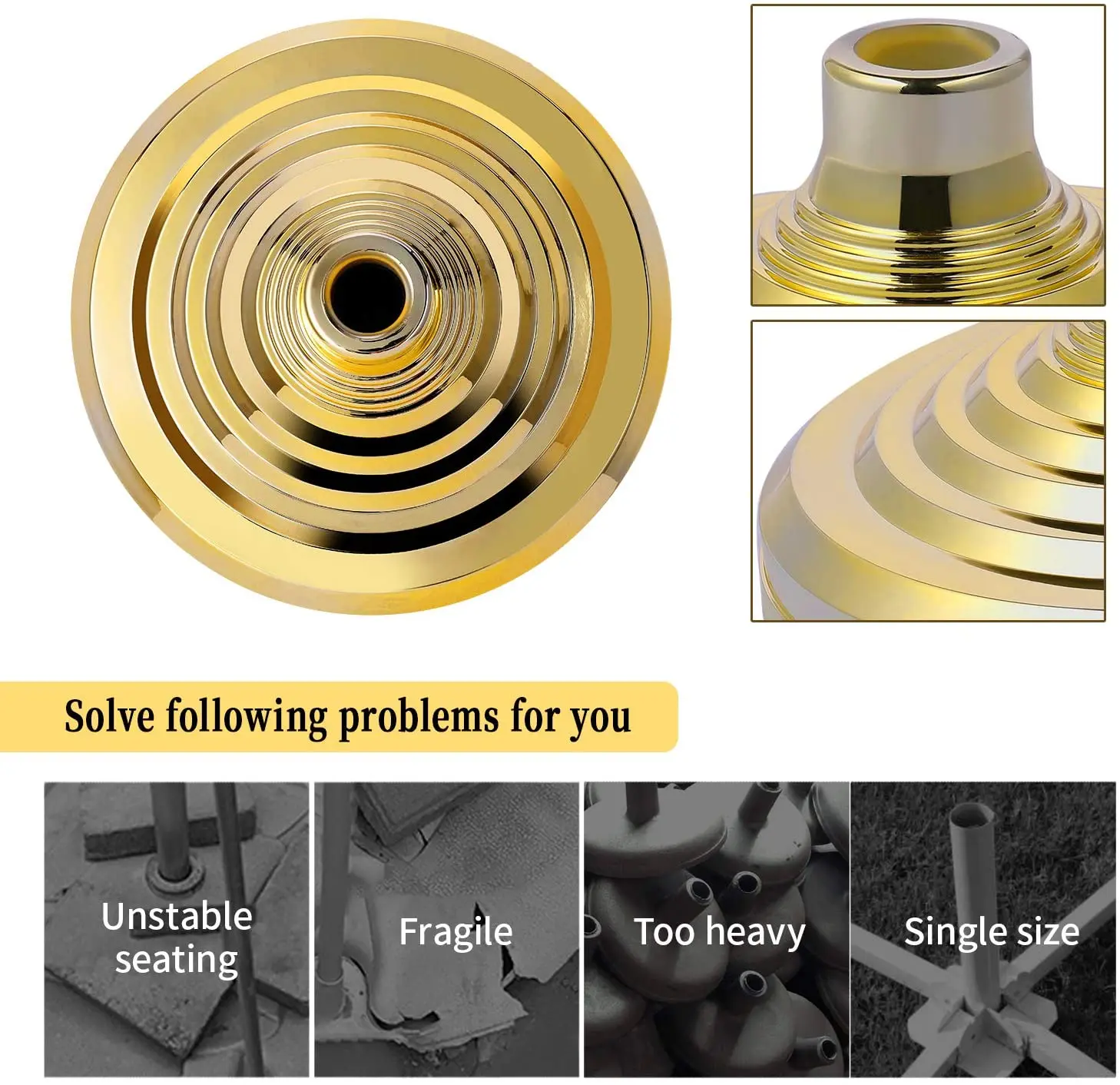 high Quality outdoor Indoor   Gold  Silver Plastic Floor Stand Bases  Flagpole  bracket  gold flag pole base