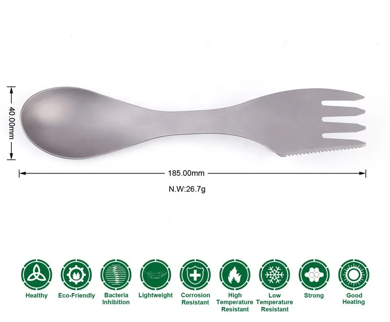 3 in 1 Metal Outdoor Travel Picnic Titanium Spork camping fork and spoon knife cutlery set