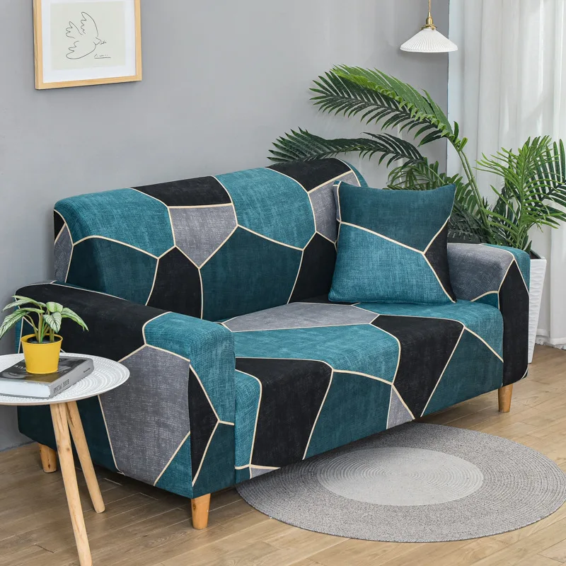 Modern L shape spandex 3d printed geometric universal elastic fabric couch sofa full cover 3 seats stretch sectional slipcovers