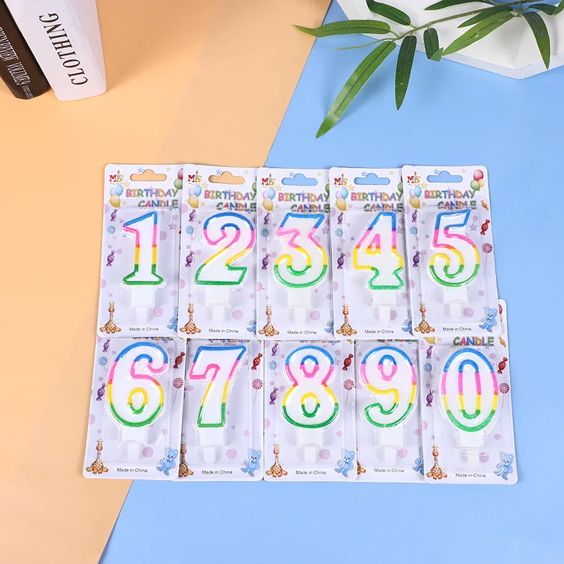0-9 Colorful Fancy Happy Birthday Cake Number Candle ,Party Digital Candle With Holder For Kids Adult