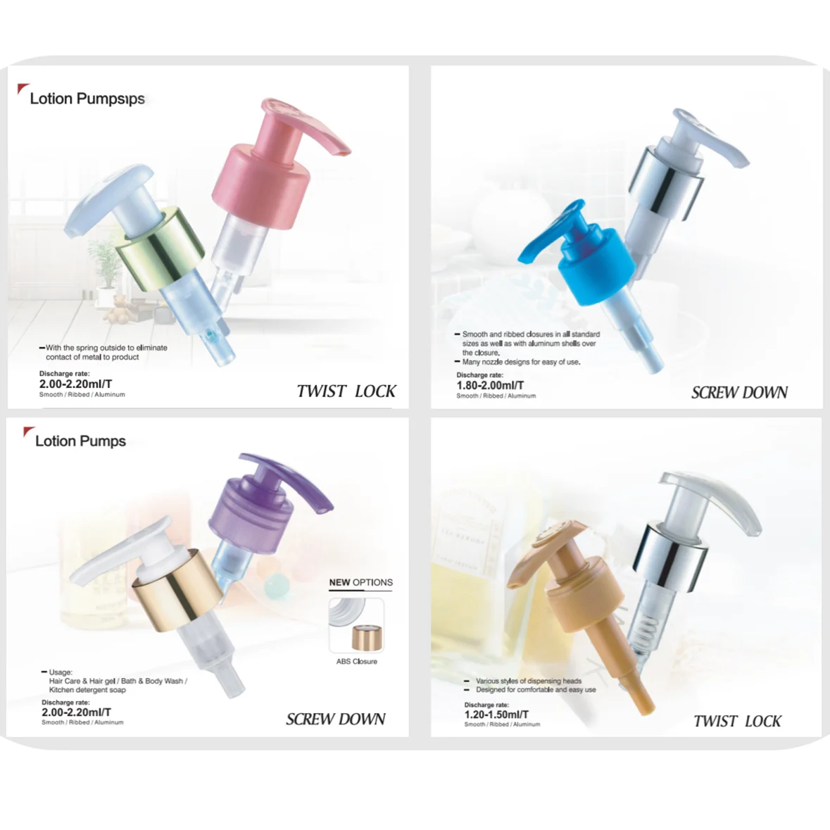 Screw Cap PP Luxury Glass Bottle Colorful White Black Gold Clip Lock All Plastic 24/410 28/410 38/400 Lotion Dispenser Pump Head