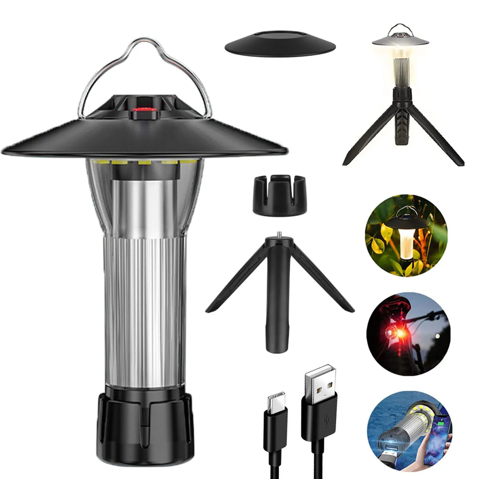 Solar Camping Tent Light Rechargeable Outdoor Portable Camping Fan White Lamp OEM Motor Power Battery Warm