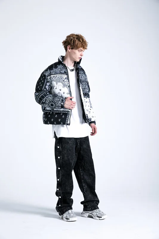 Fashionable Warm Winter Bubble Coats Long Sleeve Bandana Jacket Mens