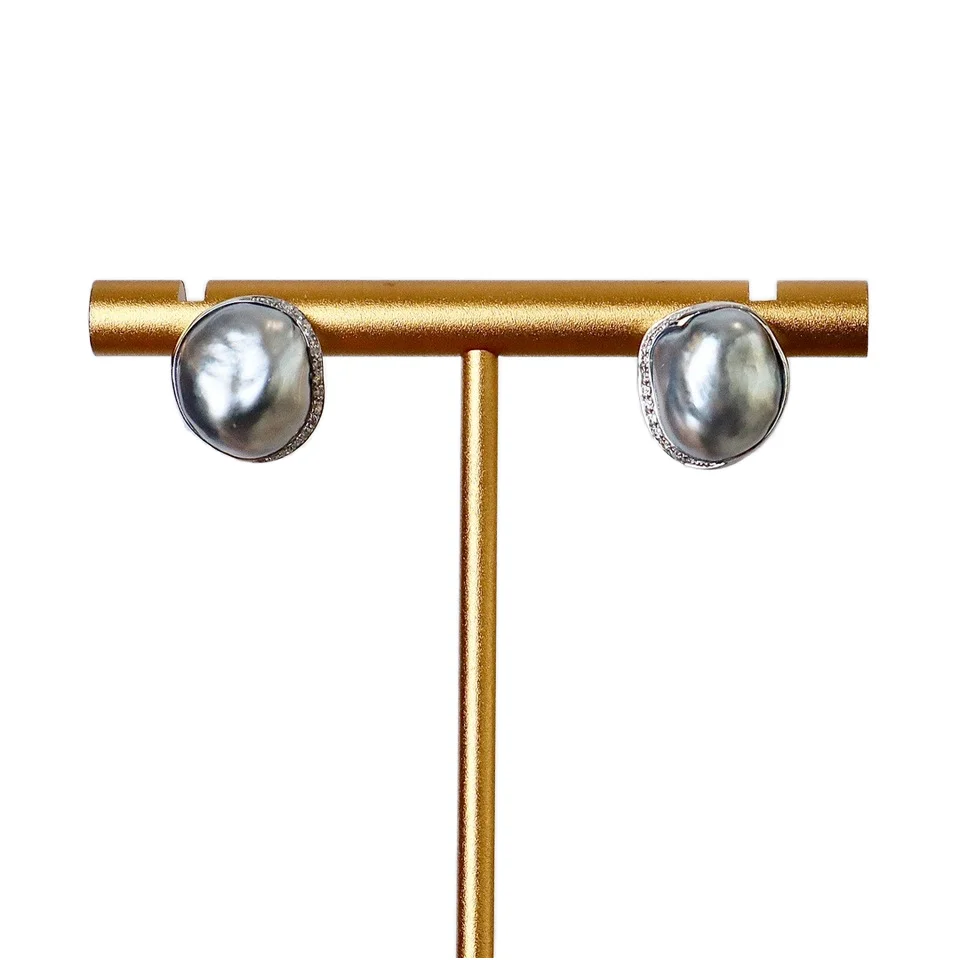 18K Real Gold Luxury Tahitian Black Pearl Earrings with Diamonds Keshi Southsea Sea Pearl for Wedding Party Gift for Women