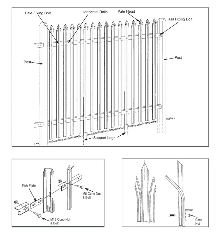 W Section Palisade Fence Pales Iron Metal Palisade Fence Decorative Galvanized Steel Palisade Picket Fencing
