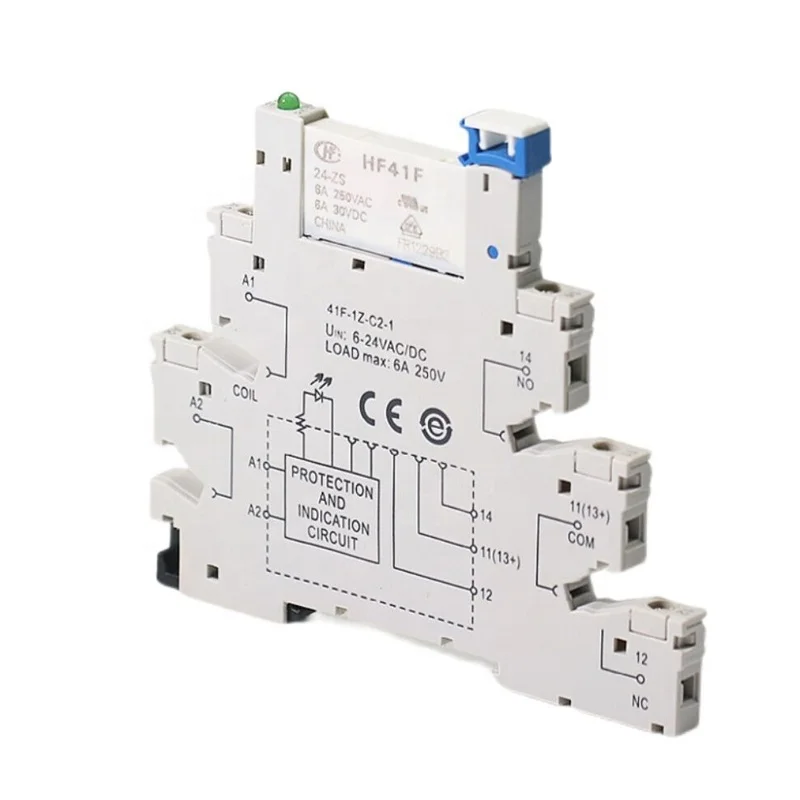 Interface slim relay setSPLC 6.2mm thickness din-rail 6 A relay socket  slim din rail slim relay HF41F-024-Z