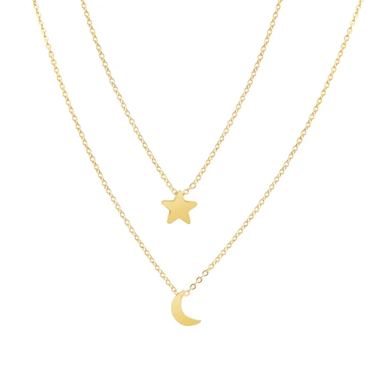 Stainless steel jewelry Cute Best Friend 2 Layers Crescent Moon And Star Pendant Necklace