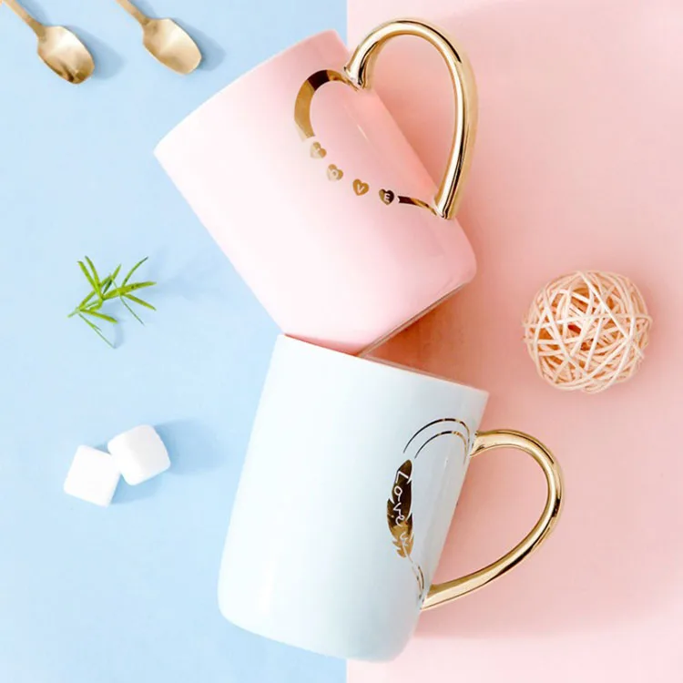 Nordic breakfast coffee cup with cover spoon lovers mug gold handle ceramic cup gift box custom wholesale