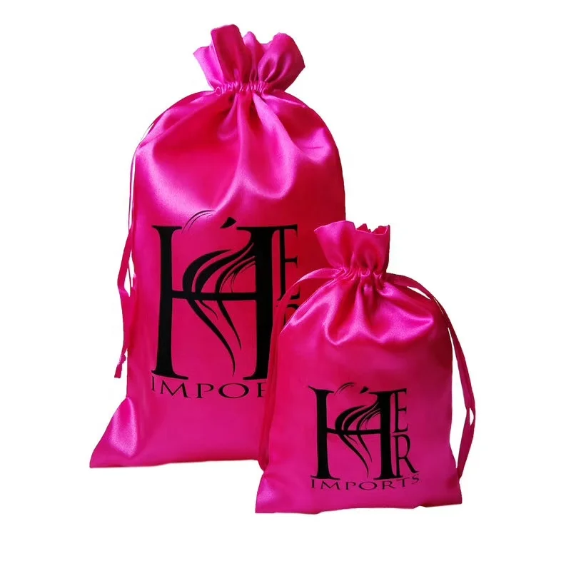 Custom Hair Extensions Silk Satin Bag Logo Print Shoes Drawstring Dust Bag Hair Bundles Packaging Bag for Wigs Jewelry Watch Bra