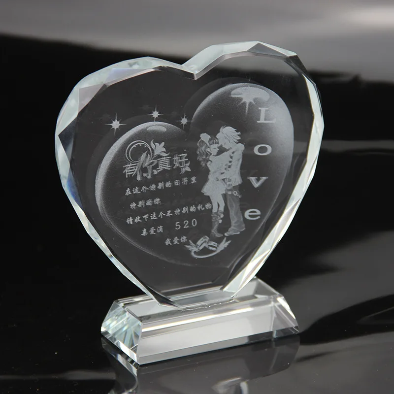 new design crystal heart trophy for wedding gift