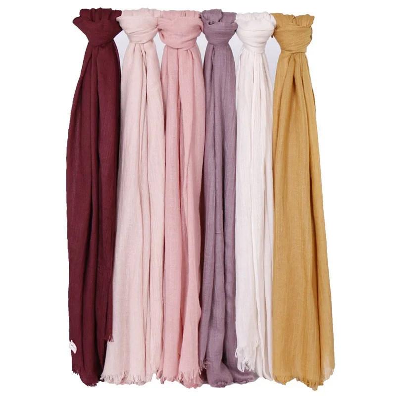 Wholesale Cheap Price Scarves Solid Color Cotton And Linen Black Scarf Women Hijab Scarf