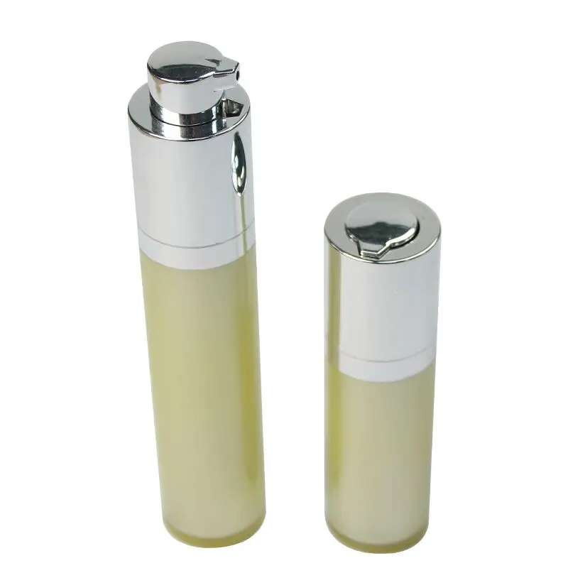10ml 15 ml yellow Bottle WIth silver Top and Bottom Twist Up Plastic Cosmetic Airless Pump Bottle