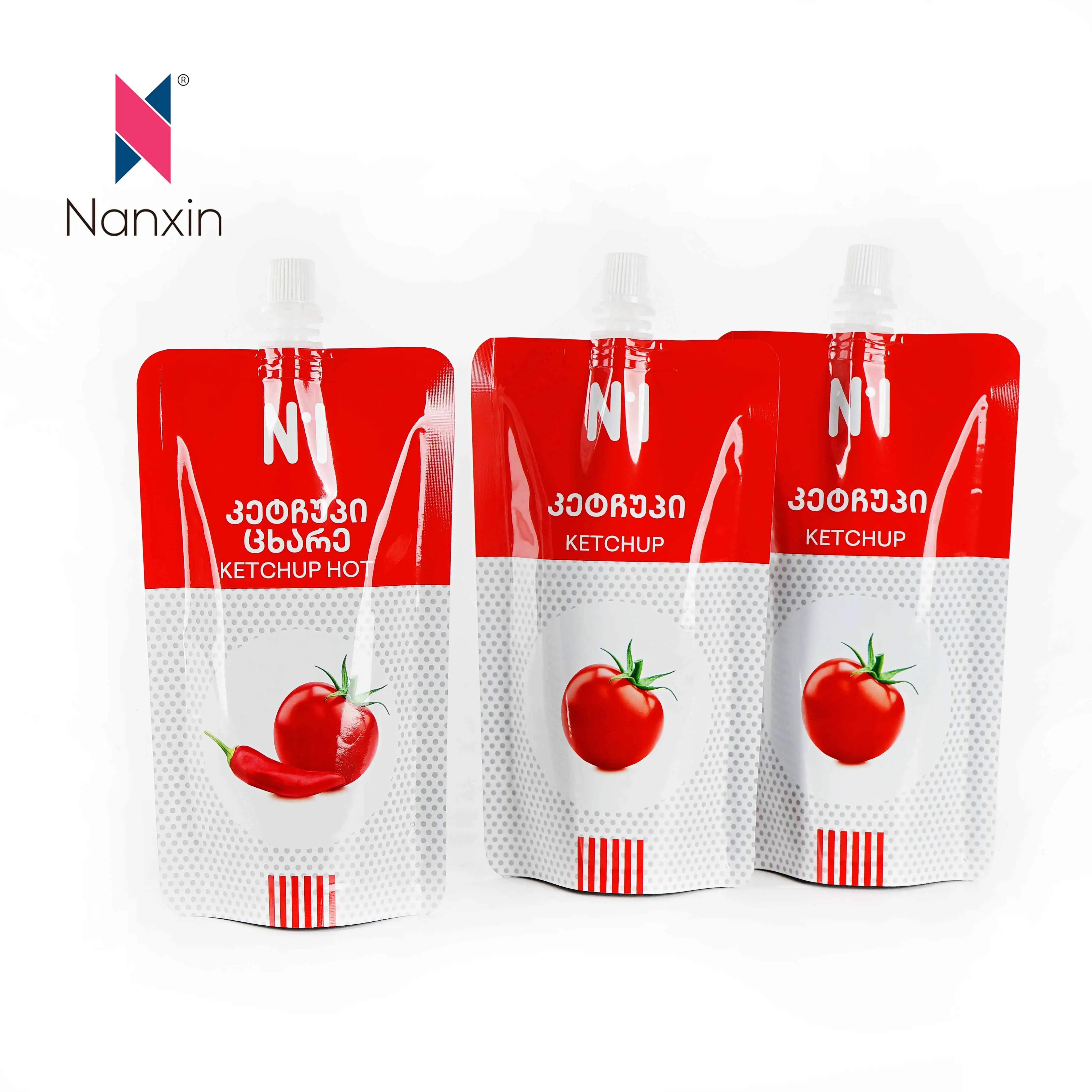 Custom Printed Stand Up Food Grade Package Chili Sauce Tomato Paste Ketchup Packing Plastic Bag Spout Pouch