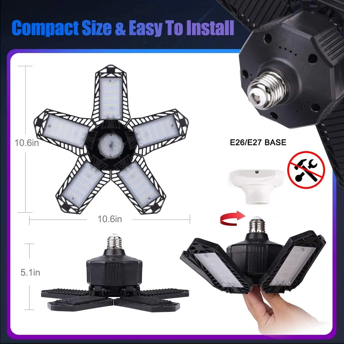 Amazon Hotsale Cheap ABS Plastic 100W LED Garage Lights With 5 Deformable Panel For Basement And Workshop