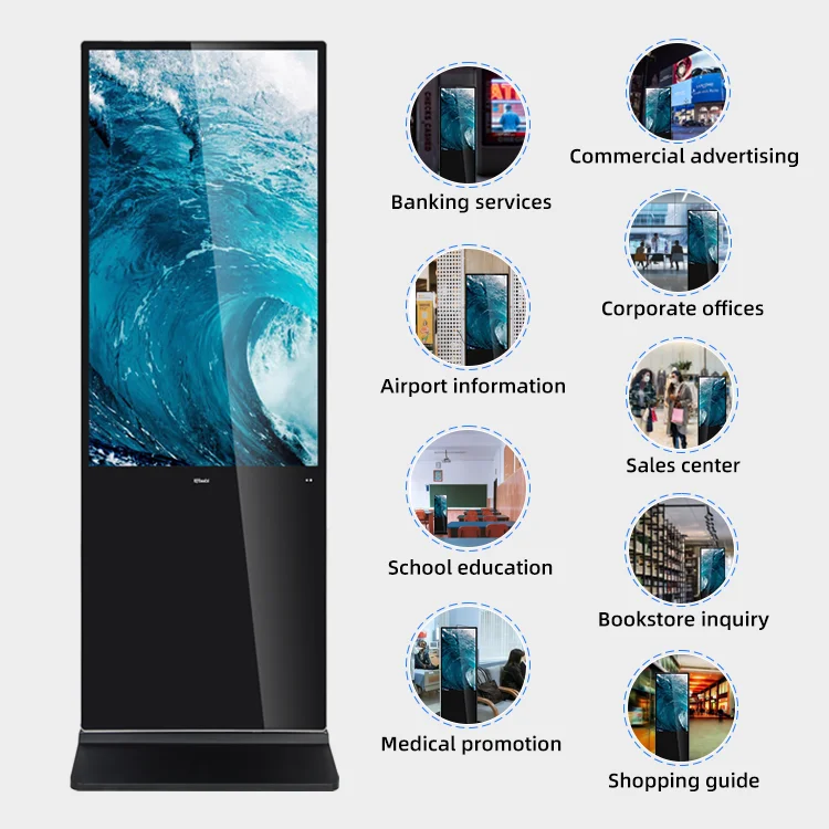 Wear Resistant Reinforced Glass Multi Touch Standing Advertising Touch Screen Kiosk with Android and Windows