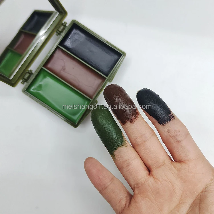 3 Color Camo Face Paint Set for Kids Long-Lasting Easy-to-Use Oil Based Body Paint with Washable Paint Stick for Halloween