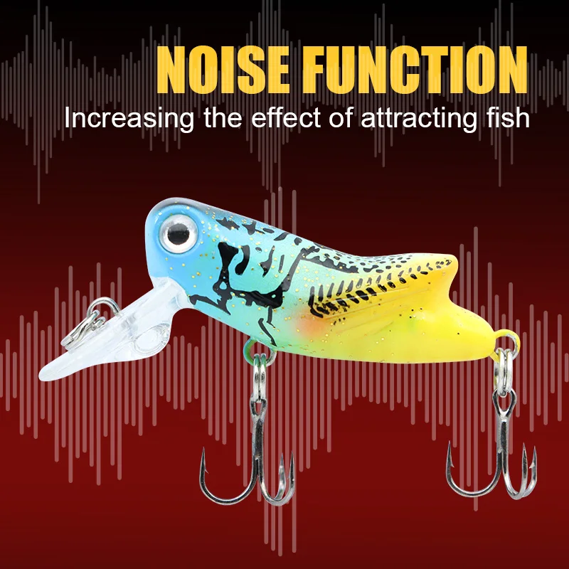 THORFORCE 50mm 3.1g Hard Plastic vibrating fish lure Top Water Grasshopper Insect Fishing Lures Treble Hooks Fresh Water Bait