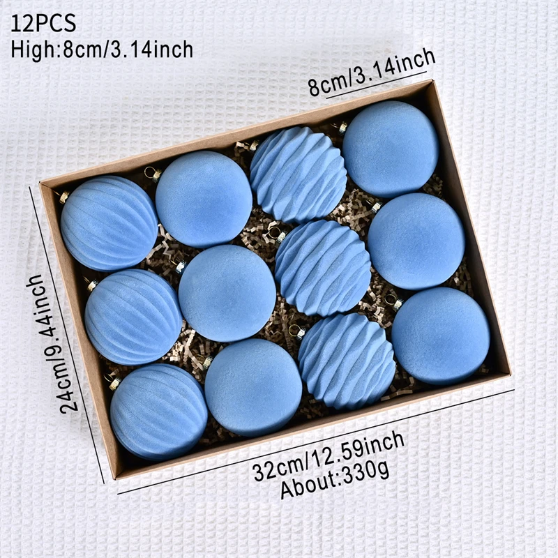 Hot Sale Flocking Plastic Christmas Ball Set 8cm Christmas Bauble Xmas Ball Ornament Set