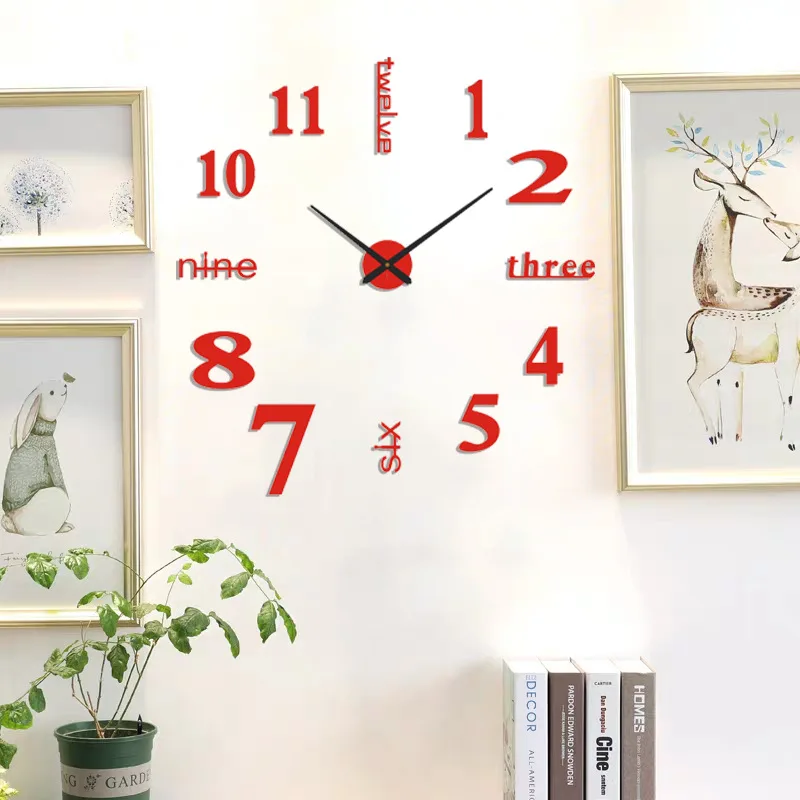 Wholesale Novelty Modern Design Acrylic Wall Sticker Clock 3D Frameless Large DIY Wall Clock for Home Decorative Living Room