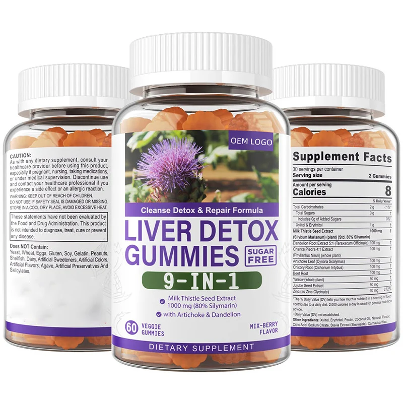 Private Label Liver Detox Cleanse Sugar Free Gummies 9 in 1 Formula Milk Thistle Seeds Extract Gummy