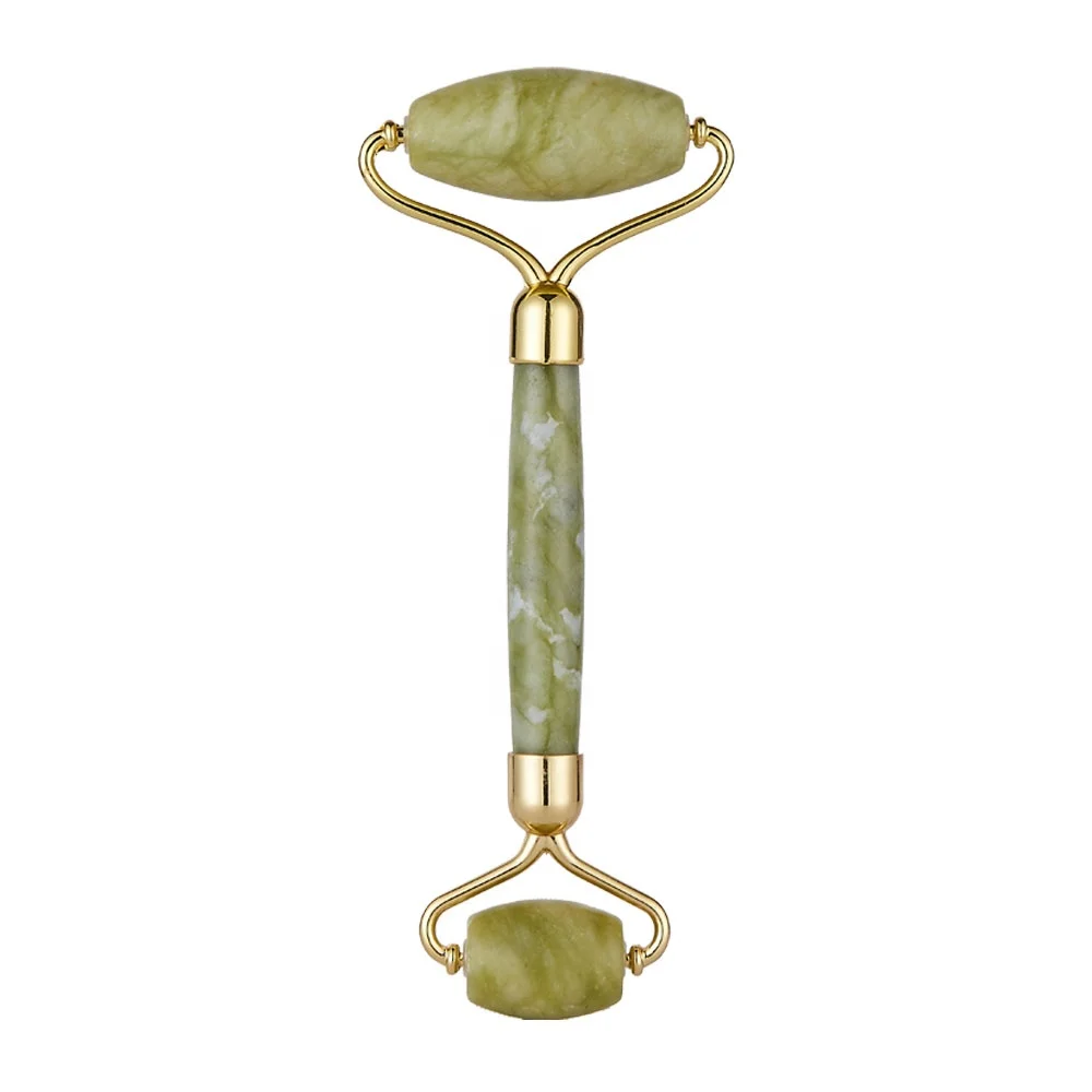 
Anti-aging double head facial jade stone roller Handheld No Noise Sound Face Roller Green Facial Jade Roller With Gift Box 