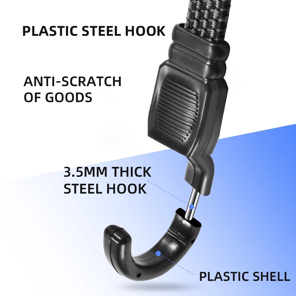 Patented 70kg Marine Grade Latex Adjustable Wide Flat Bungee Cord with Easy-Flip Latch Hooks for Outdoor Equipment