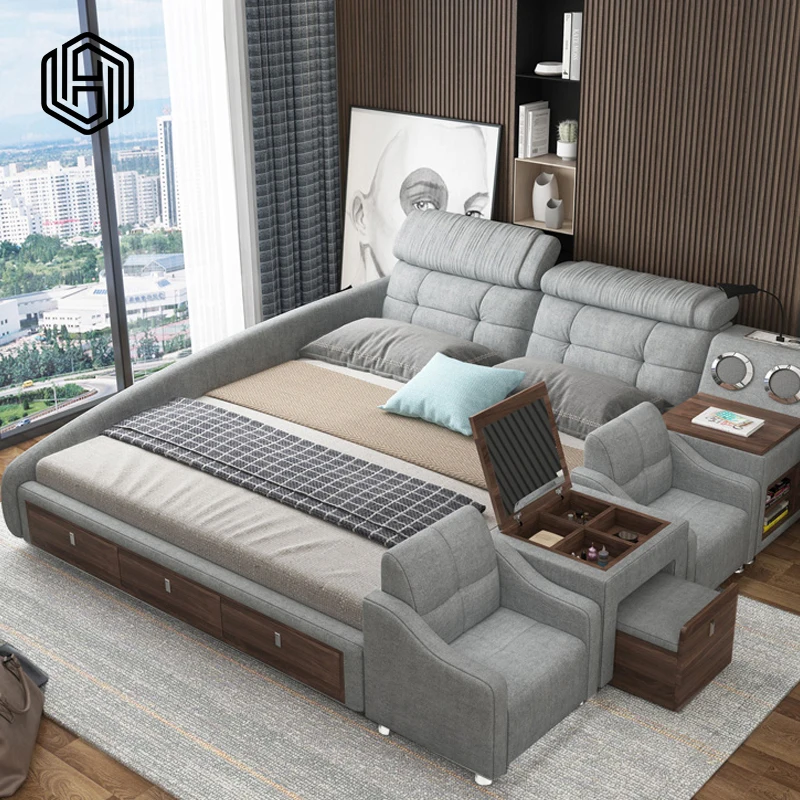 HUIJUYOUPIN Multifunction Double Bed Kids Bed Modern Luxurious Tufted Upholstered Queen & King Platform Bed