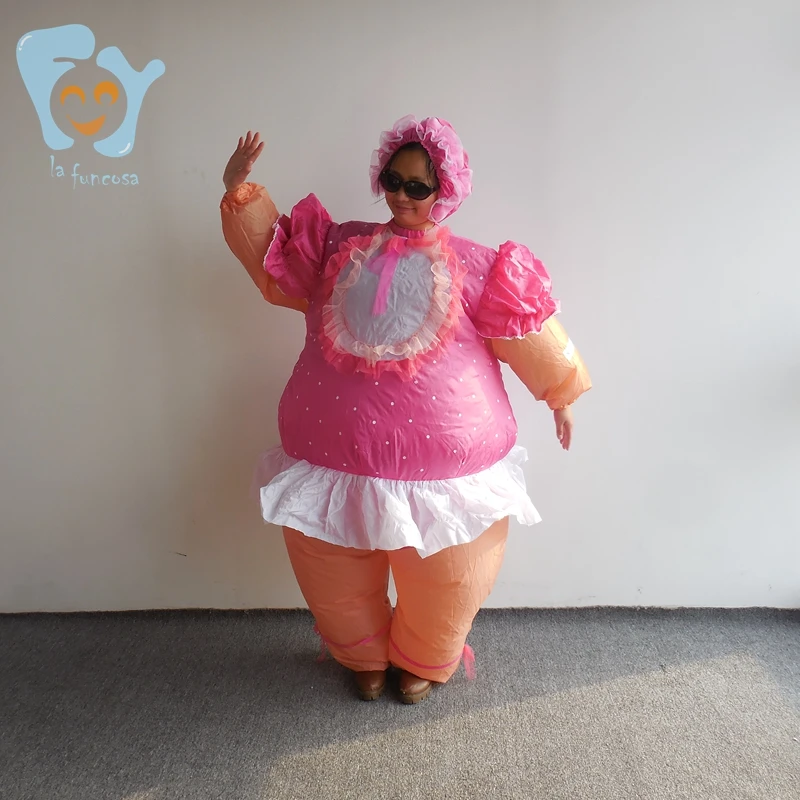 Men Women Funny Halloween Costume Cosplay Fat Funny Suits Inflatable Pink Cute Doll  Costumes