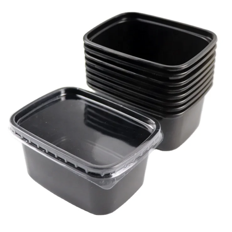 150ml 250ml pp  rectangle  black / clear disposable plastic take away food container with lid