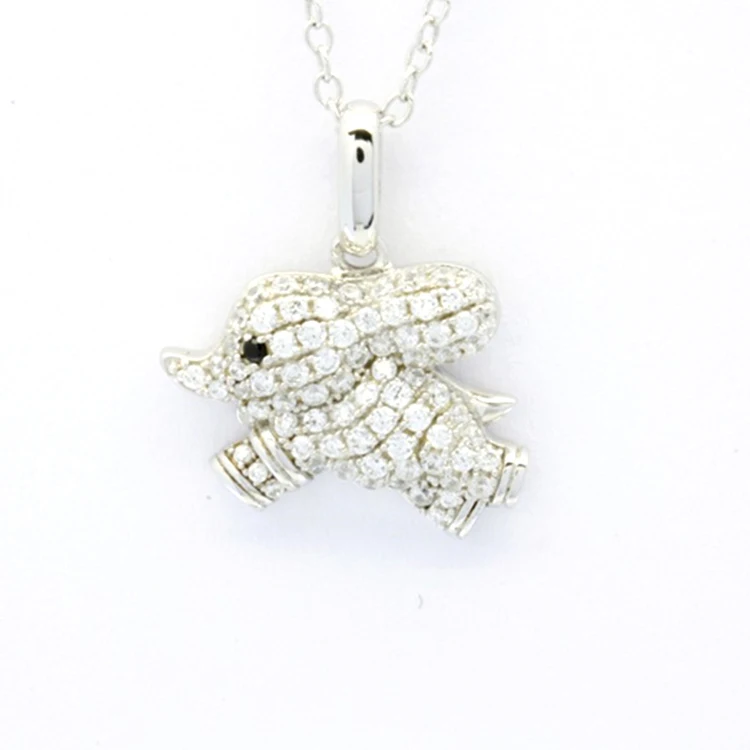 OEM Trendy Cute Wholesalers 925 Sterling Silver Elephant Pendant With Zirconia Rhodium Plated Animal Necklace For Women