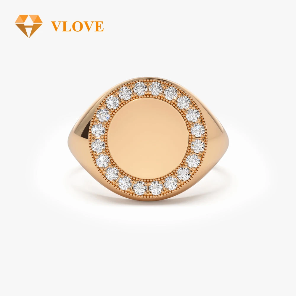 VLOVE Classic Hot Selling Jewelry Diamond Rings 14k Engravable Gold Signet Ring