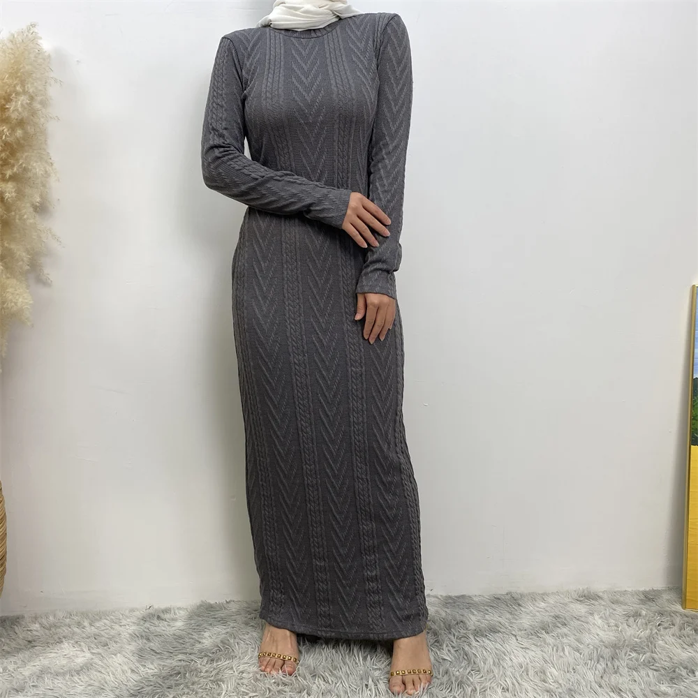 6435-1# New stock muslim women fashion long sleeve slip dress autumn winter sweater inner dresses 6 colors