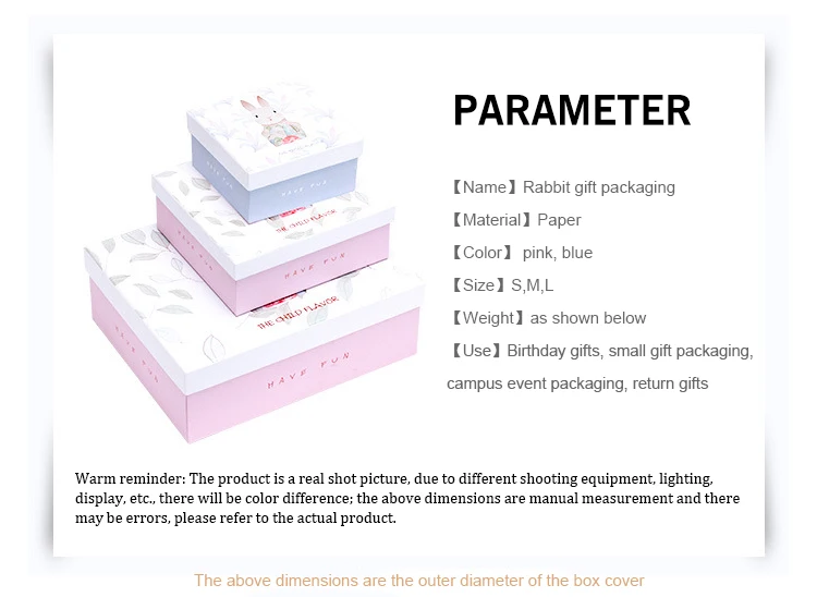 Fresh cartoon rabbit gift box and paper bag creative lovely gift packaging box can be customized S M L