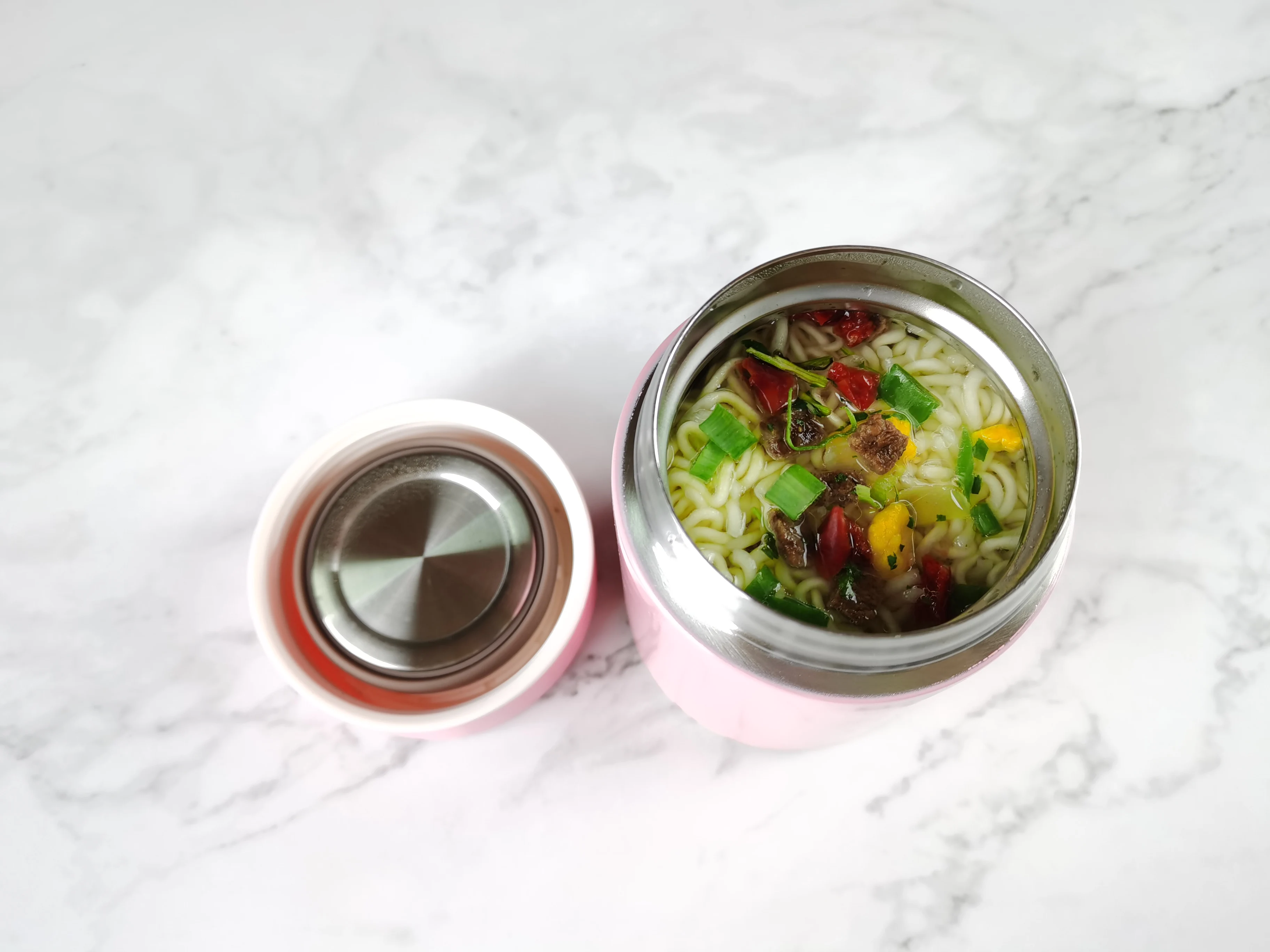 double wall vacuum insulated stainless steel food flask with handle lid