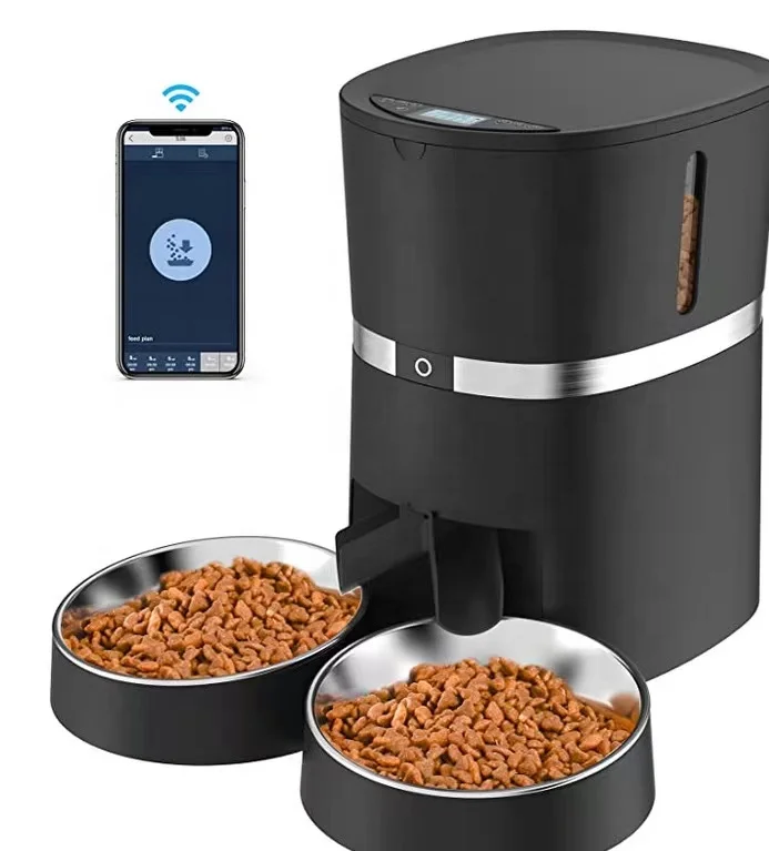 3.8L 4L Automatic Timer 2 Meal Pet Gravity Food or Water Feeder Dispenser Battery Smart Pet Feeder with Wifi for 2 Cats Dogs