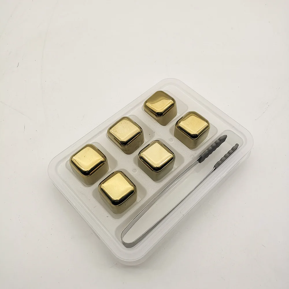 Customized engraved reusable cooler ice cube wholesale bar whiskey  accessories gold cubes