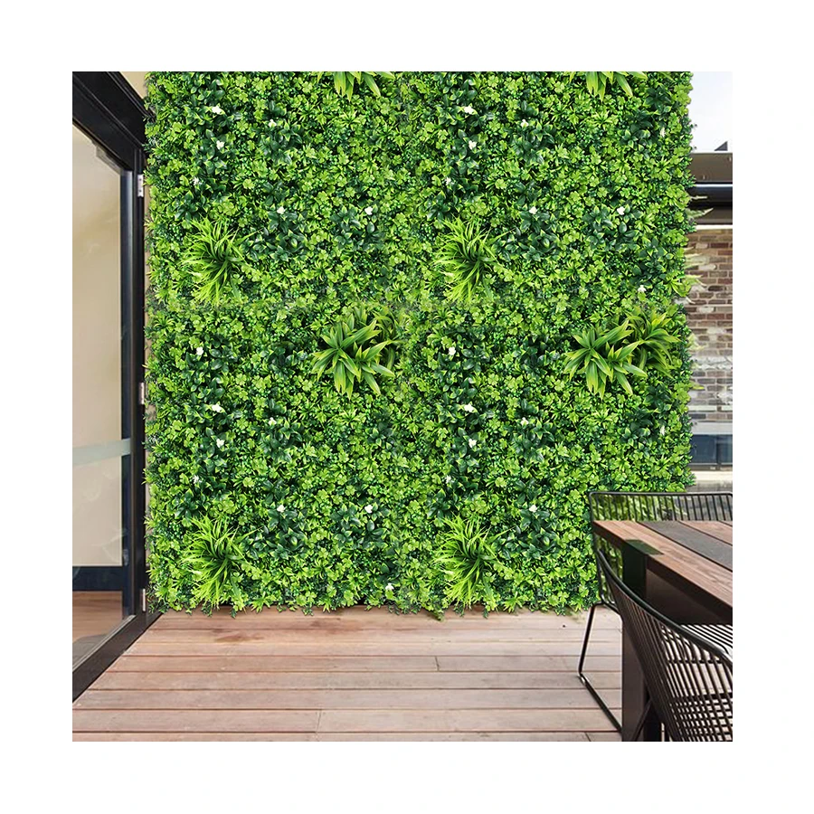 Pq14 Outdoor Decoration Plastic Artificial Grass Panel Boxwood Hedge Background Plant Wall for Decoracion