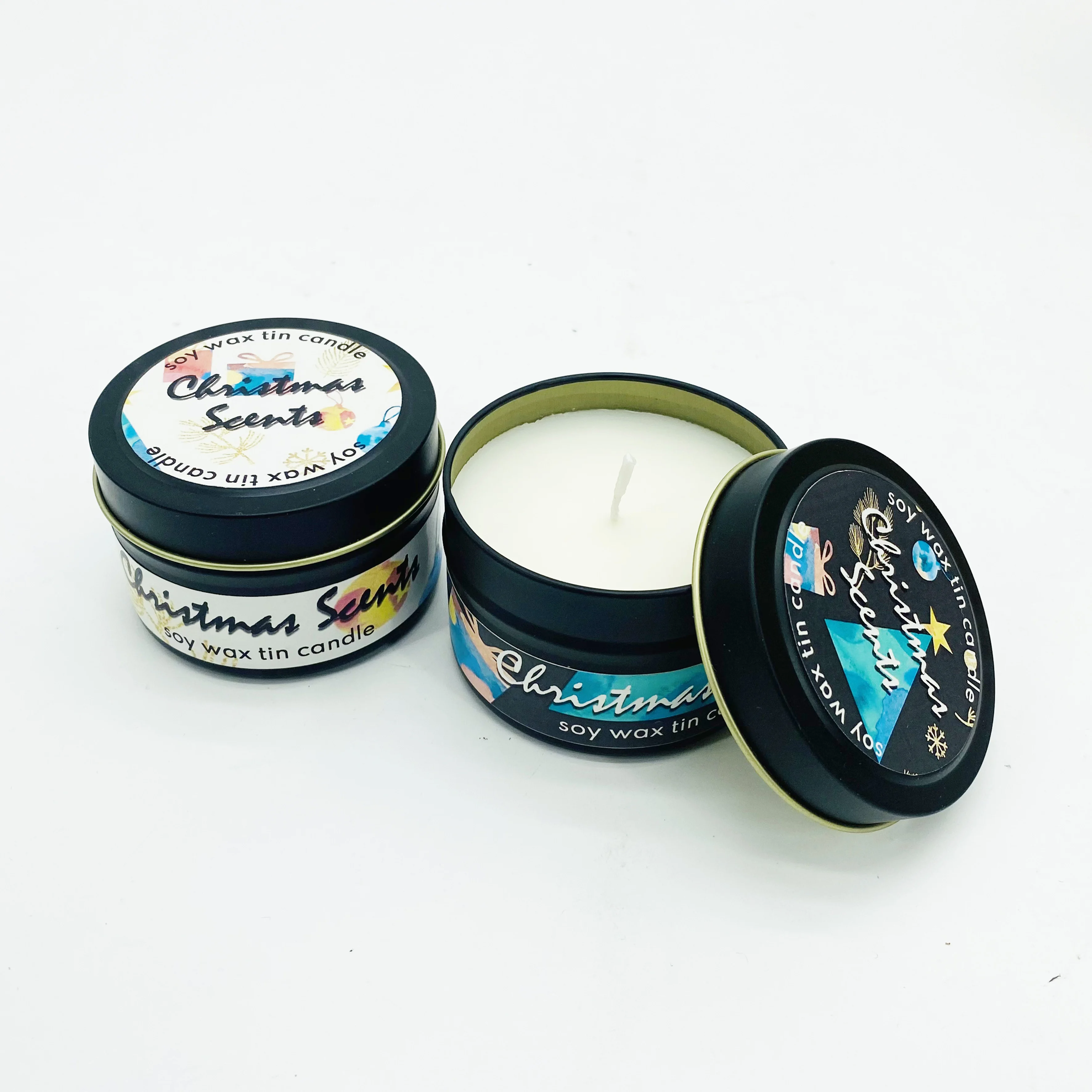 Wholesale Custom Home Decor Tin Jar Organic Aromatherapy Soy Candle Private label High Quality Christmas Luxury Scent Tin Candle