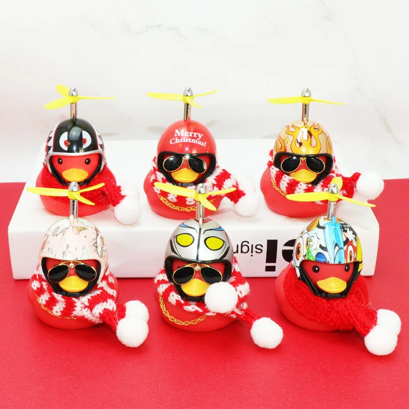 Rubber Red Duck Car Bike Decoration Black Duck Motorcycle Decoration With Propeller Helmet