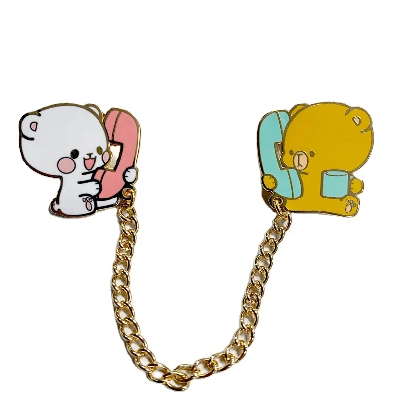 Custom Cute Phone Milk And Mocha  Dangle Pin  Hard Cartoon Lapel Enamel Pin Manufacturer