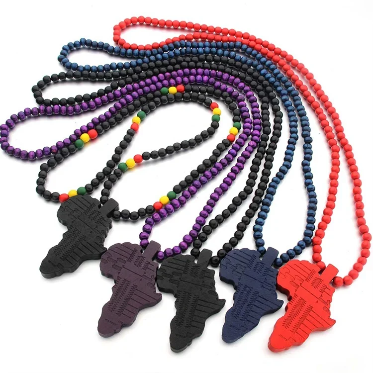 New Fashion Personality Knit Jewelry Necklaces Map Africa Wooden Unisex Bead African Necklaces