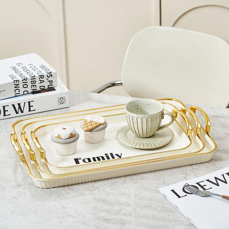 3-in-1 Rotundity PET home living room coffee table snack plate Plastic transparent gilded edge dry fruit tray set