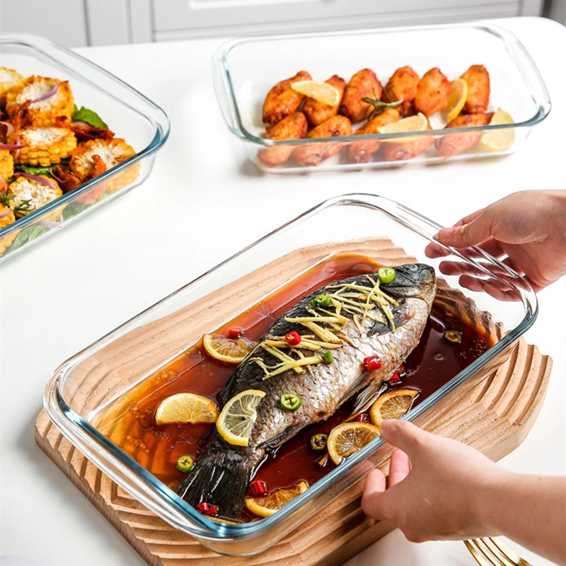 Оптовая продажа прямоугольная Безопасная Печь 2 л высокая жаропрочная посуда из боросиликатного стекла противень для выпечки кухонный холодильник с ручками
