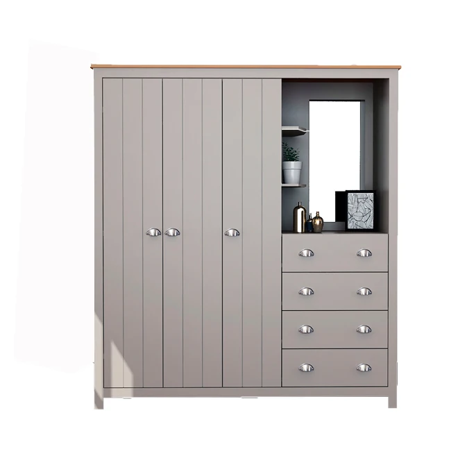 hot sale modern bedroom  wood 3 doors wardrobe with mirror & 4 drawers