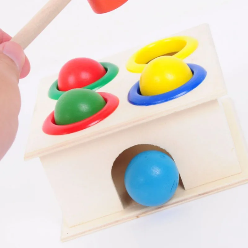 1Set Wooden Hammering Ball Hammer Box Children Fun Playing Hamster Game Toy Early Learning Educational Toys Hand Hammering Ball