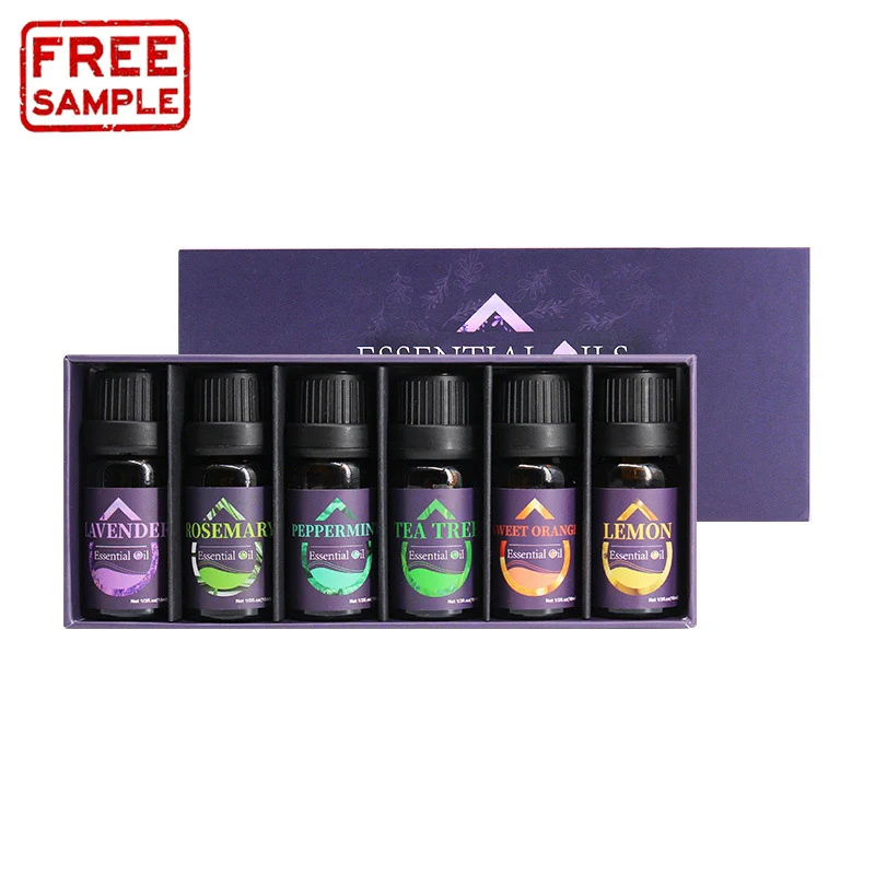 Free Sample Label Private Natural Essential Oils 6 pcs Set Organic Aromatherapy Premium Grade Fragrance Body Massage Oil