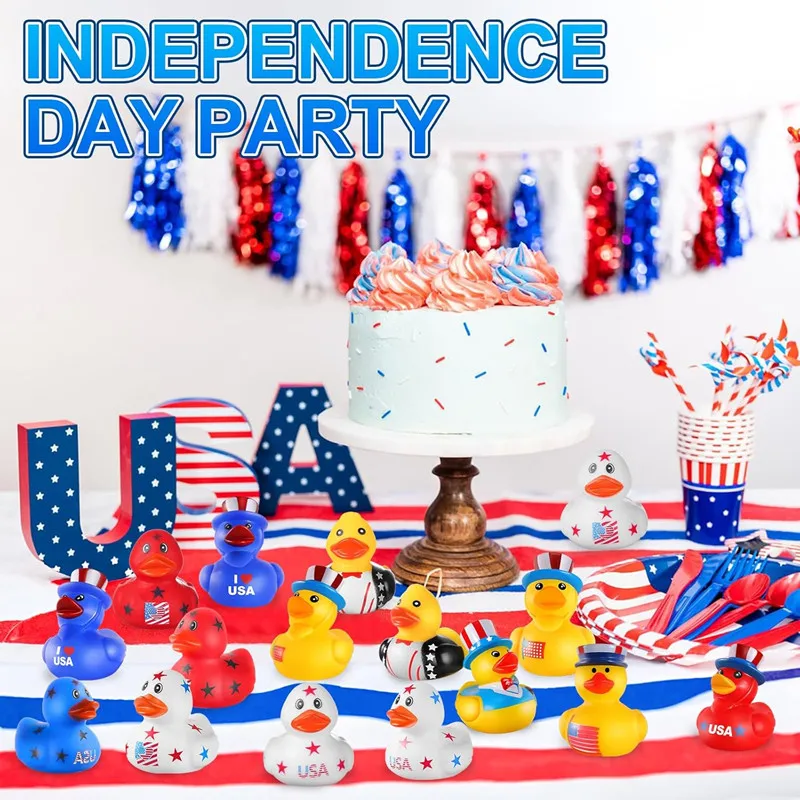 Patriotic Rubber Ducks Independence Day Novelty Funny Squeeze Baby Shower Bathtub Ducks for Fourth of July Party Supplies
