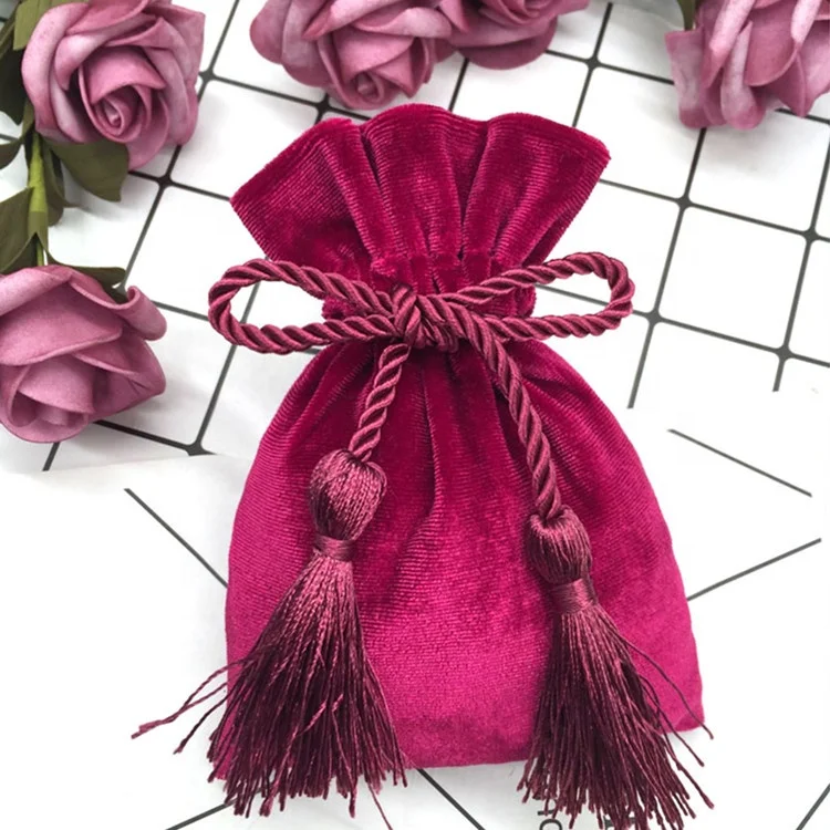 Custom Velvet Pouch Bag Velvet Pouch Jewelry Packaging Bag With Tassel