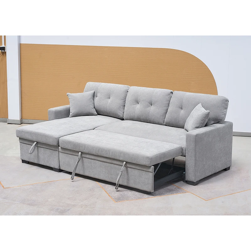 Grey Fabric Convertible Sofa Bed With Storage & USB Charging